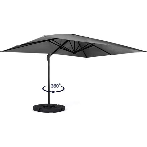360° drehbarer und neigbarer Sonnenschirm CALVI grau 3x3 M mit 4 Platten und Hülle