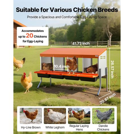 Pondoir à Poules 4 Compartiments Nichoir à Poule en Acier Galvanisé et Plastique Haute Résistance pour Différentes Races de Poules,… (1/5)