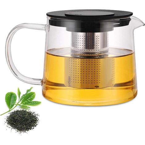 Théière en verre de 1,5 l résistante à la chaleur avec passoire amovible en acier inoxydable et couvercle - Théière isotherme pour thé fleuri et thé en vrac (1/5)