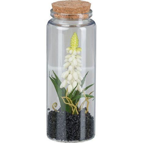 Gasper – Muscari artificiel dans un verre avec couvercle – Blanc, H 12,5 cm