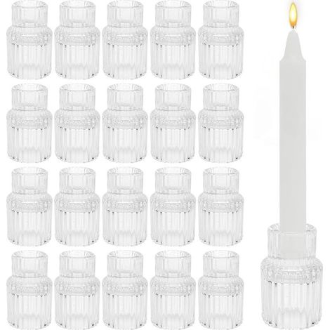 Bougeoirs En Verre, Lot De 20 Bougeoirs Pour Bougies Coniques Parfaits Pour Les Dîners, Les Fêtes, Les Anniversaires, La Décoration Intérieure, La Décoration De Table De Mariage Et Noël.