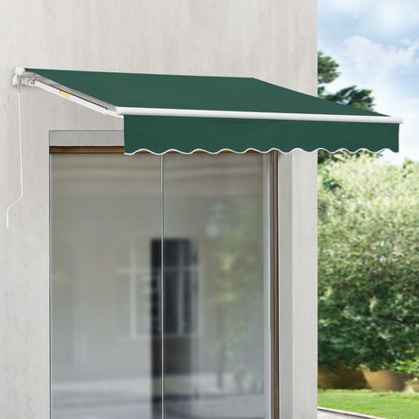 Tenda da Sole a Muro con Bracci Estensibili e Manovella - 300 x 250 cm (LxP) - Tettuccio Parasole con Protezione Raggi UV - Verde Scuro (1/5)