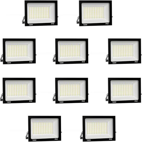 10pcs Projecteur LED Extérieur 150W 15000LM 6000K Blanc Froid IP65 Etanche pour Terrasse Jardin Parc Garage Cour Entrée
