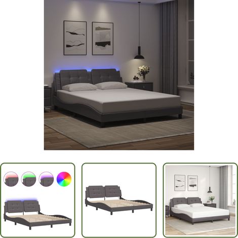 Cadre de lit - Cadre de lit avec LED sans matelas Zadar gris 160x200 cm (1/5)