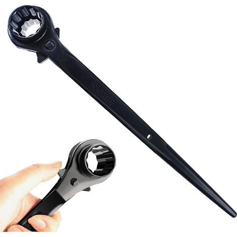 Clé à cliquet double, tailles 19 mm et 22 mm, clé à cliquet double à queue pointue pour échafaudage. (1/5)