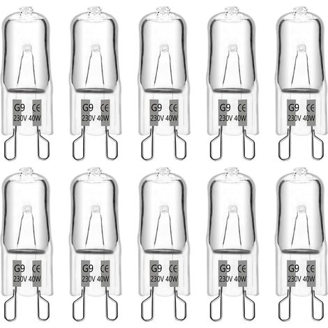 G9-Halogenlampe, 40 W, 230 V, 480 lm, 2700 K warmweiß, dimmbar, G9-Kapsellampen, für Kronleuchter, Gartenleuchten, Wandleuchten, Schrankbeleuchtung, 10er-Packung