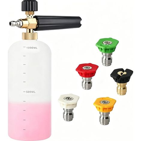 Haute Pression Nettoyeur Canon à Mousse, 1L Réglable Lavage Jet 1/4" Rapide Dégagement Lance en Mousse de Neige Distributeur de Savon Bouteille (1/4)