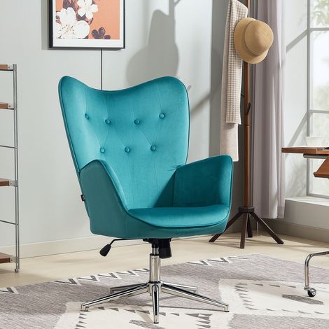 Fauteuil de Bureau et de Salon en Velours, Pivotant avec Accoudoirs et Hauteur Réglable, Bleu (1/5)