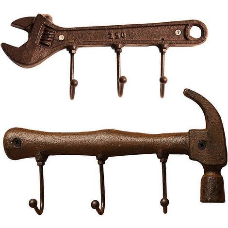 Patères murales en fer forgé de style industriel rétro, idéales pour les chambres, salons, cuisines, entrées, balcons, bureaux et salles de bains. Dimensions : 24 x 12,5 cm. Lot de 1. (1/5)
