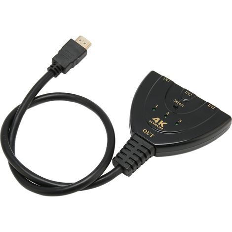 Commutateur HDMI 3 Entrées 1 Sortie 4K Ultra HD pour PS5, Xbox, PC et Téléviseurs
