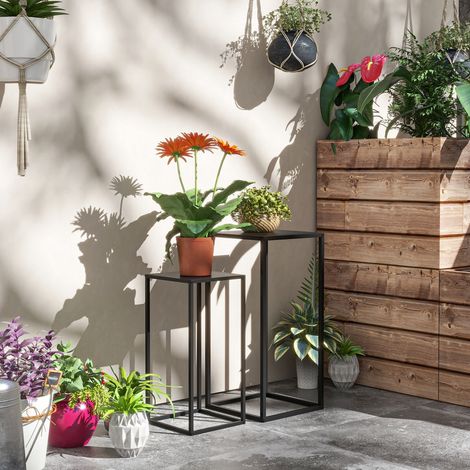 Set di 2 portapiante in acciaio nero, 31 x 31 x 65 cm e 25 x 25 x 58,5 cm DESVIAE (1/5)