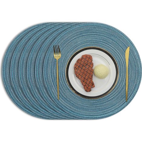 Manteles individuales redondos de algodón, lavables, resistentes al calor, antideslizantes, 38 cm de diámetro, juego de 6 (1/5)