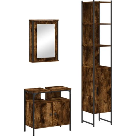 Maison Exclusive - 3-tlg. Badmöbel-Set Räuchereiche Holzwerkstoff