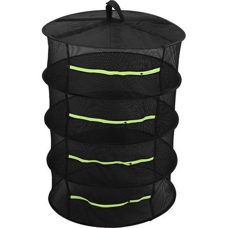 4-lagiges Kräutertrockengestell mit Reißverschlüssen, faltbar, zum Aufhängen, Trockennetz für Medizinprodukte, schwarz, 60 cm (1/5)
