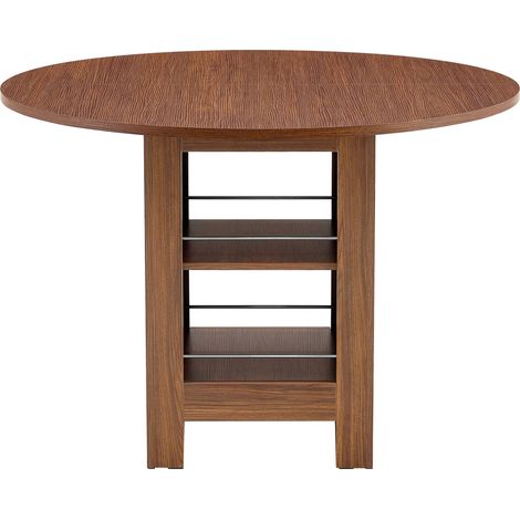 Tavolo da pranzo rotondo moderno in MDF effetto noce, 100 cm, con vani contenitore aperti (1/5)