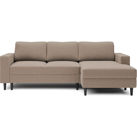 Selsey NALIKA - Canapé d'angle - 230 cm - en L avec un coffre de rangement - velours hydrophobe - beige foncé - côté droit (1/5)