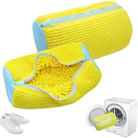 Lot de 2 Sac Lavage Chaussures Machine à Laver, Réutilisable Portable 360° Sac de Lavage pour Chaussures avec Fermeture Éclair, Sacs à Linge pour Chaussures Protection pour Chaussure, Jaune (1/5)