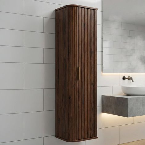 Elegance Glamour Style Tall Bathroom Cabinet - Walnut