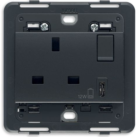 VIMAR - 20223.C Presa 2P+T 13A BS + int. + USB C grigio