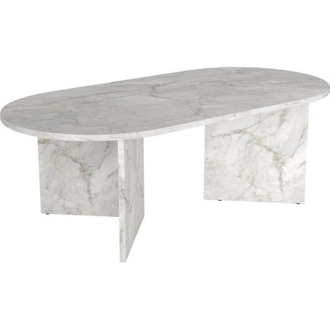 Vente-Unique – Table basse fixe effet marbre blanc 120x60cm – Panneau de particule mélaminé – Intérieur – Montage facile