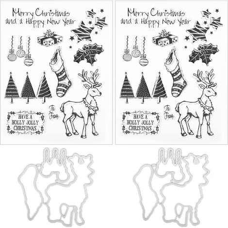Lot de 2 tampons transparents en caoutchouc TPR, rectangles pour bricolage, art de journal, motifs de Noël (1/5)