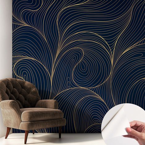 Selbstklebend Tapete - Wandgestaltung - Tapete Wohnzimmer - Flur Eingangsbereich Wellenmotiv 250x250 cm (1/5)