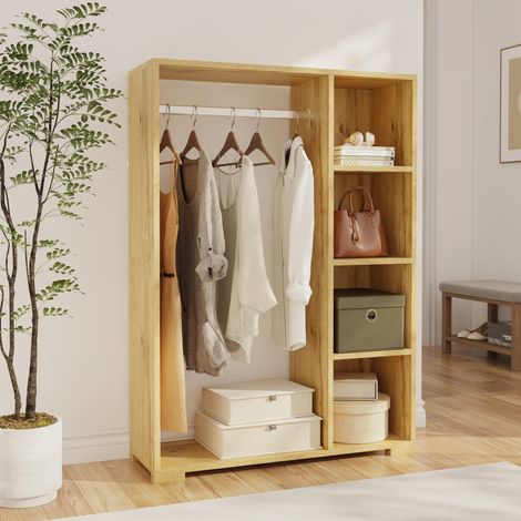 Perchero Burro Nesbyen con 4 estantes aglomerado 126x90x30 cm Efecto Roble [en.casa]