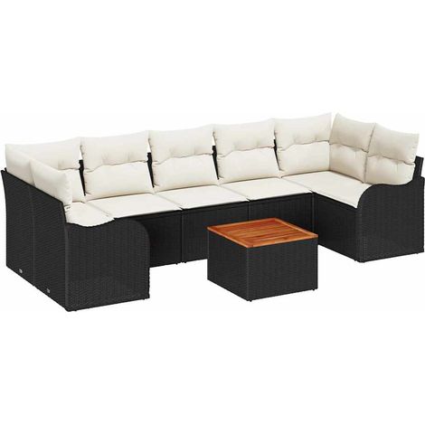 Garden Sofa Set with Storage 8 pcs Black and Cream Poly Rattan vidaXL