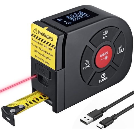 Mètre laser 2en1, outil de mesure laser de 50 m (164 pi) et mètre ruban numérique de 5 m (16,5 pi)avec écran LCD de volume et le théorème de Pythagore (1/5)