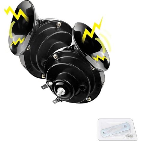 Set mit 2 superlauten 300dB Autohupen - 12V - Wasserdicht - Doppelte elektrische Hupe - Universelle Kfz-Teile - Geeignet für Autos, Motorräder, LKWs, Fahrräder, Boote (schwarz)