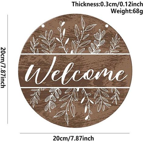 Panneau de bienvenue, plaque de porte d'entrée, décoration intérieure, design rond rétro, imprimé avec le mot BIENVENUE, en bois (1/5)