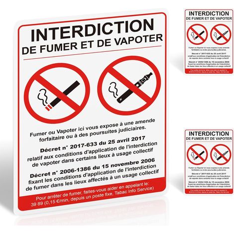 Panneau Interdiction De Fumer Et Vapoter, 3 Autocollants, 200 x 150 mm (1/5)