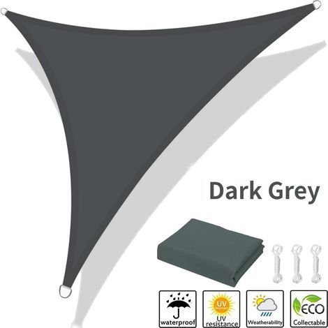 (Gris foncé, 250x250x250CM) Voile d'ombrage triangulaire, imperméable et résistante aux UV, adaptée aux terrasses de jardin extérieures. (1/5)