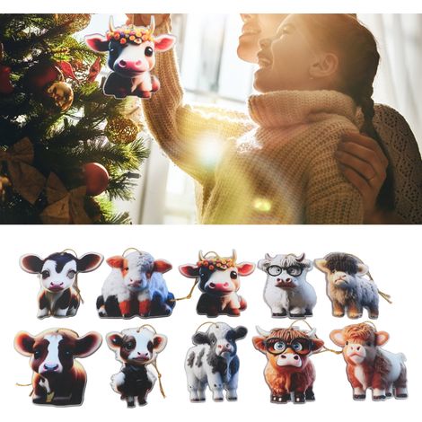 Lot de 10 pièces, pendentif en acrylique représentant une adorable vache en forme de voiture, décoration pour sapin de Noël, décoration intérieure. (1/5)