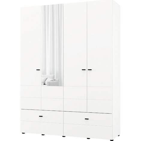Guardaroba Grande Spigno, Armadio Camera da Letto 2 Ripiani, 2 Cassetti, Appendiabiti, 155x208h cm Bianco Opaco
