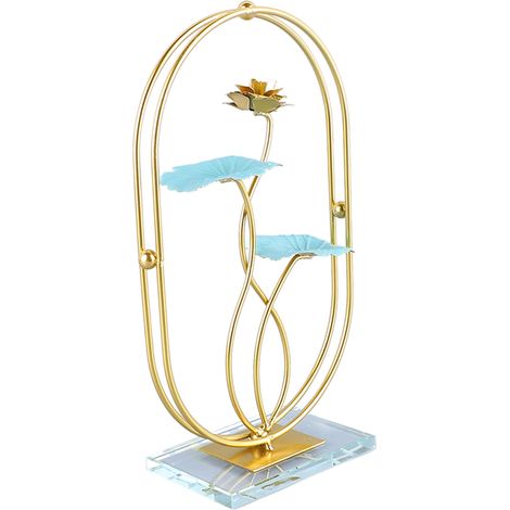 Ornement en fer en forme de feuille de lotus, socle en verre, sculpture en métal exquise et élégante, une décoration intérieure parfaite. (1/5)
