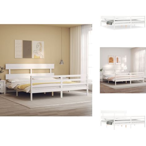 Massivholzbett mit Kopfteil Weiß 200x200 cm - Holzbett - Massivholzbette - Kiefernholzbette - Weißes Bett - Boxspringbetten (1/5)
