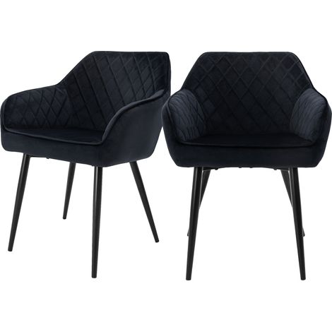 ML-Design 2er Set Esszimmerstühle mit Armlehne und Rückenlehne, Schwarz, Küchenstuhl mit Samtbezug, Polsterstuhl mit Metallbeinen, Ergonomischer Stuhl für Esstisch, Esszimmerstuhl Wohnzimmerstuhl