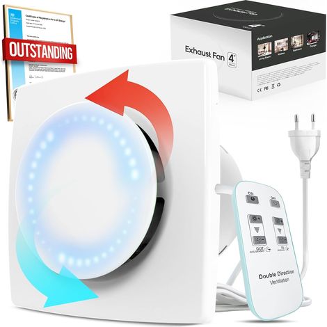 Extracteur d'Air 100 mm, Bidirectionnel, 6 Vitesses, Voyant Lumineux, Télécommande 433 MHz, Ventilation Extracteur dAir avec Fonction Mémoire, VMC Salle de Bain Silencieux Moteur sans Balais DC (1/5)