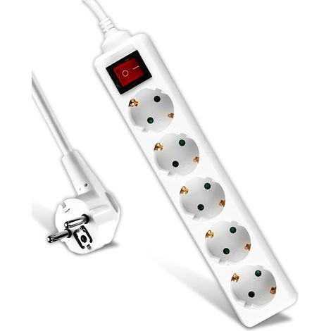 Multiprise 5 Prises avec Interrupteur et Câble 1,5m - Bloc Multiprises avec 5 Prises 16A Shuko pour Maison, Bureau, Magasin, Garage - 250V - Électrique - Compact et Pratique - Blanc (1/5)