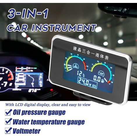 3-in-1-LCD-Digitalinstrument für Fahrzeuge: Öldruck-, Spannungs- und Wassertemperaturanzeige, universelles 9-36-V-Instrument für LKW, SUV und Wohnmobile