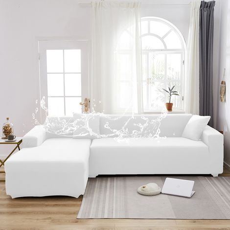Wasserdichte und staubabweisende Sofahülle, aus stretchigem elastischem Stoff mit Milchseidenfinish, weiß, universelle Größe für 4-Sitzer Sofas (230–300 cm), ohne Sitz- oder Kissenbezüge