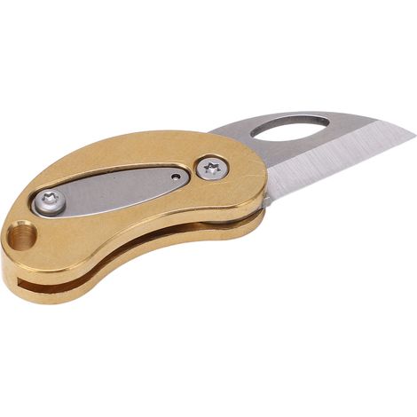 Mini couteau pliant en laiton et acier inoxydable, outil d'ouverture portable avec porte-clés pour emballage, camping et activités de plein air.