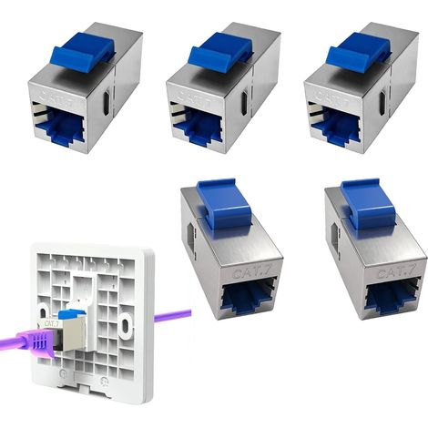 Paquete de 5 módulos Keystone RJ45 Cat7 blindados de 10 Gbps: conectores Ethernet para paneles de conexión y tomas de pared. Compatibles con Cat6a/Cat6/Cat5e/Cat5, de alto rendimiento y con protección (1/5)