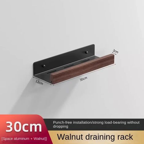 Étagère de salle de bain en bois (noir, 30 cm), support de rangement mural, étagère de salle de bain, étagère de rangement pour salle de bain (1/5)