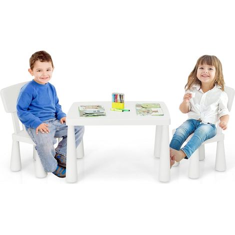 COSTWAY Set di Tavolo e Sedie per Bambini, Multifunzione, Tavolo e 2 Sedie da Gioco, 76,5 x 54,5 x 49,5 cm (Bianco)