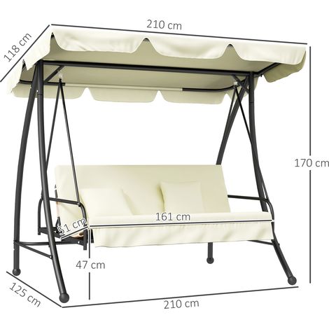 Balançoire Hollywood 2 en 1 avec fonction transat 3 places, Balançoire de jardin avec auvent réglable, Banc à bascule portée jusqu'à 240kg, Transat de jardin pour jardin, terrasse, 200x125x170 cm, Bla (1/5)