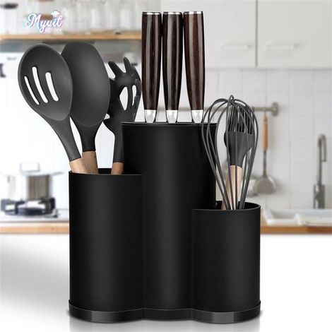 Porte-couteaux sans couteaux - Étagère à couverts - Bloc à couteaux - Bloc à couteaux sans couteaux - Porte-ustensiles de cuisine - Accessoires de cuisine - Plastique - Noir (1/5)