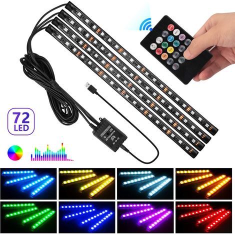 Barre Lumineuse D'éclairage Intérieur À Led De Voiture 4x18 Leds, Lumière D'ambiance D'éclairage Intérieur Rvb Avec Port Usb, Télécommande Sans Fil, Éclairage De Plancher Led Usb (1/5)