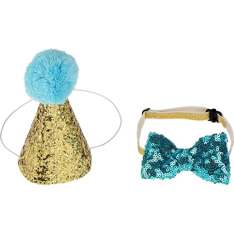 Geburtstagshut für Hunde und Katzen mit Fliege – Blaues Haustier-Party-Accessoire (1/4)
